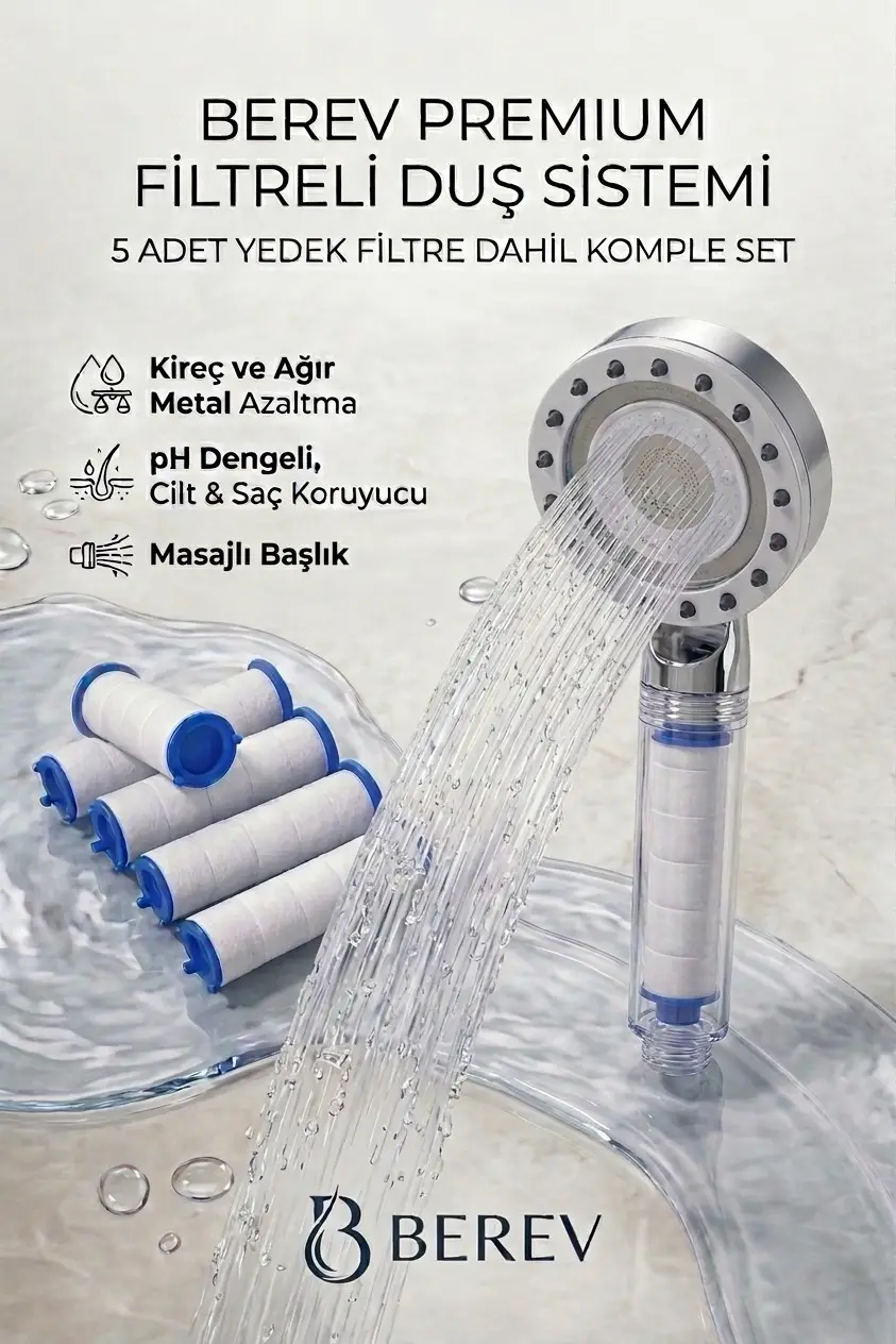Filtreli Duş Başlığı 5 Yedek Filtre | Su Arıtmalı, Klor ve Kireç Önleyici, Yüksek Basınçlı